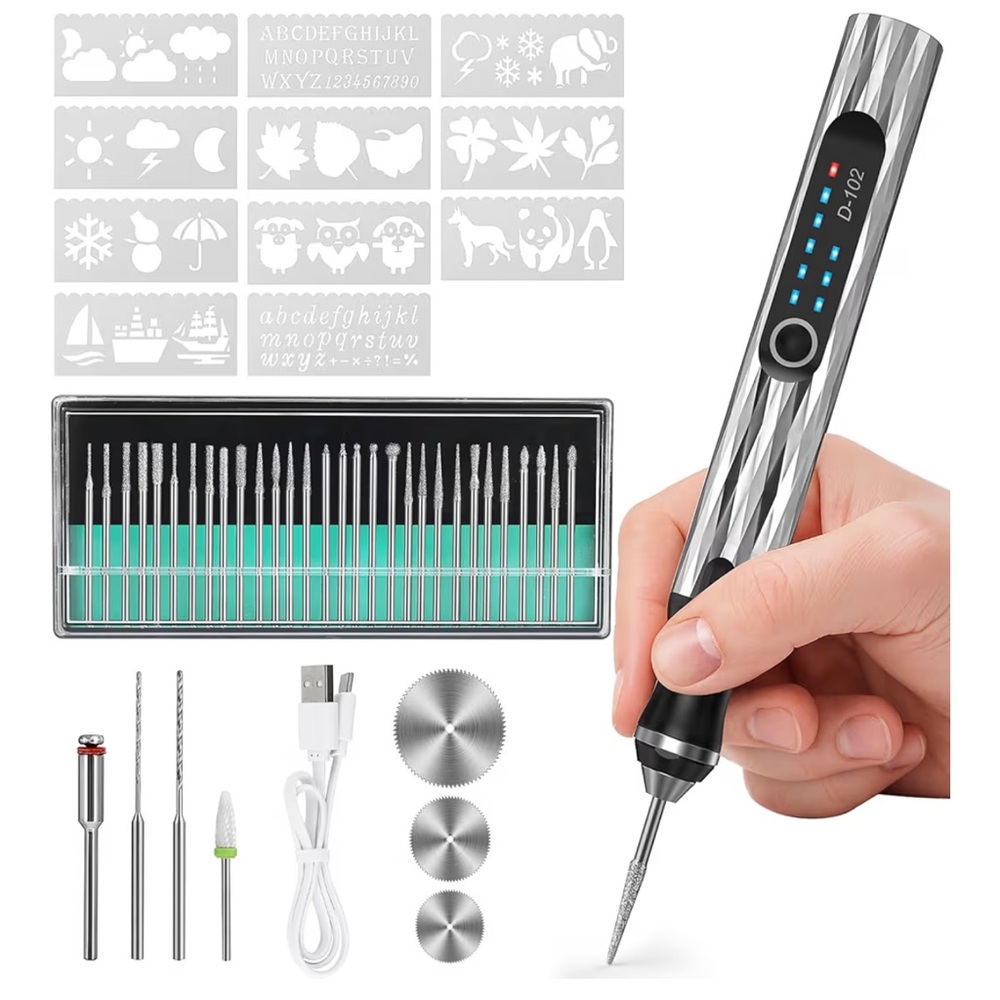 Electric Engraving Pen with 37 Bits& 3-Speed Adjust,USB Rechargeable,Rotary Tool